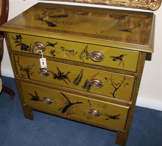 A chinoiserie-decorated chest of three drawers, 85cm wide